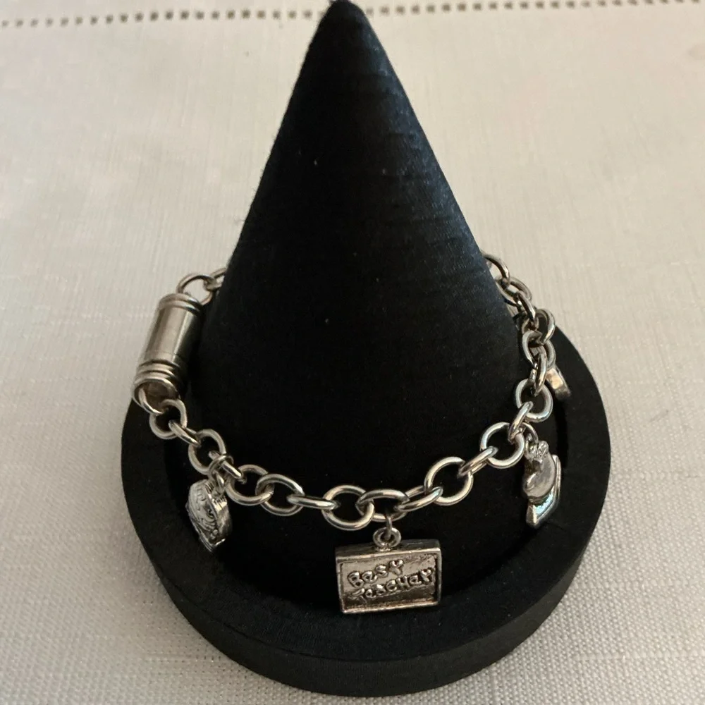 Teacher Appreciation Silver Tone Charm Bracelet